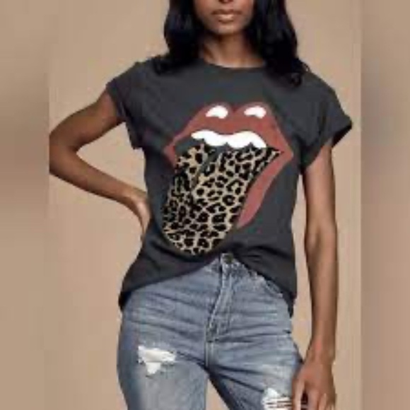 Daydreamer Rolling Stones Flocked Leopard Tongue Tour Tee M - Picture 2 of 11